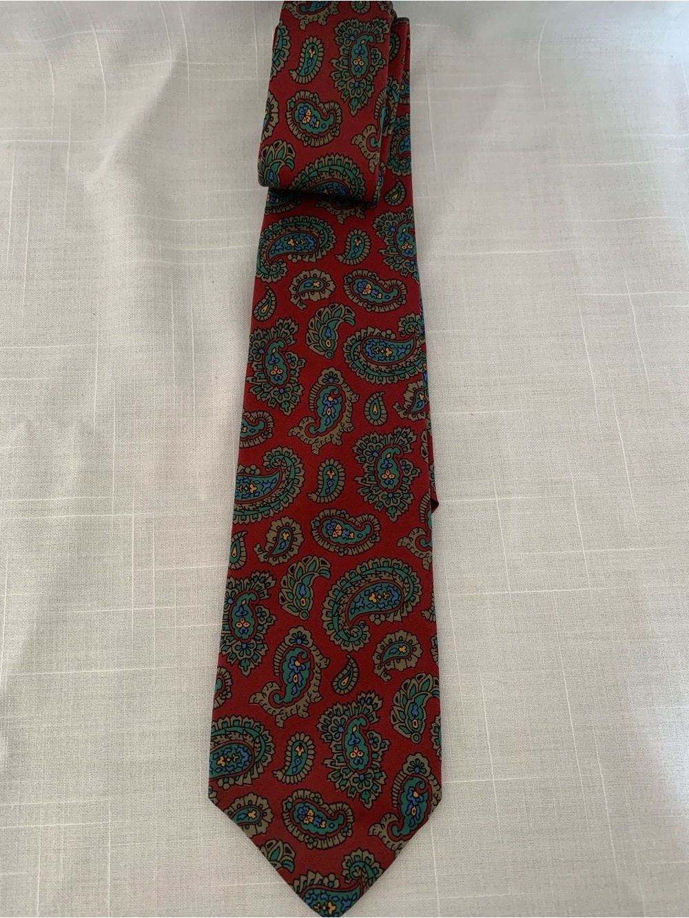 Brooks Brothers Red Paisley Silk Tie with Blue and Green Accents